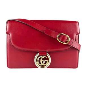 GUCCI Red Leather GG Marmont Shoulder Bag